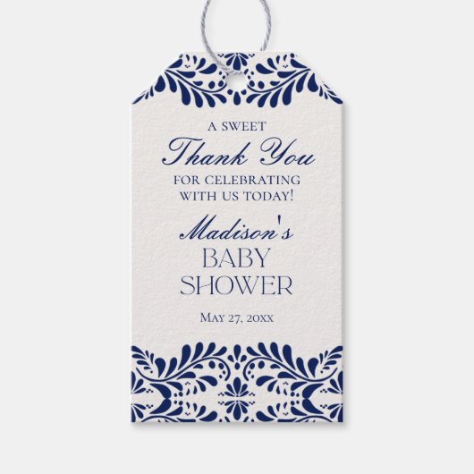 青いタレヴェラ・タイル　フィエスタ　ベイビーシャワー　ギフト ギフトタグ (正面)