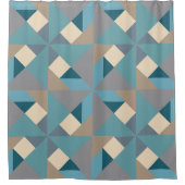 青いタングラムパターン シャワーカーテン (正面)