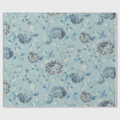 青いタンジーのモダンなヴィンテージ植物の花のToile ラッピングペーパー (フラット)