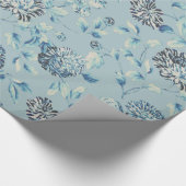 青いタンジーのモダンなヴィンテージ植物の花のToile ラッピングペーパー (角)