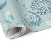 青いタンジーのモダンなヴィンテージ植物の花のToile ラッピングペーパー (ロールコーナー)