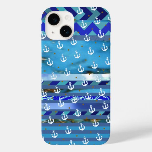 青いターコイズのストライブ柄及びいかりパターン Case-Mate iPhoneケース (裏面)