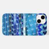 青いターコイズのストライブ柄及びいかりパターン Case-Mate iPhoneケース (裏面 (横))