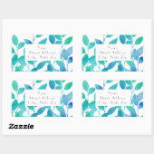 青いターコイズの水色葉のラベル 長方形シール (シート)