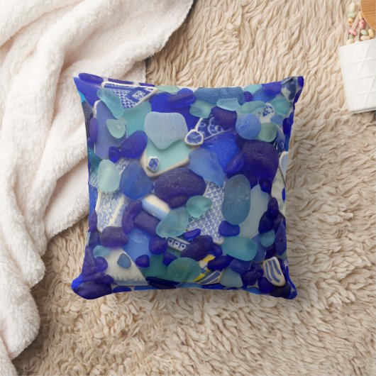 青いターコイズの海のガラスビーチのガラス写真の正方形 クッション (ブランケット)