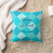 青いターコイズグリーンスクウェアのキルトパターン クッション (ブランケット)