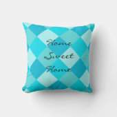 青いターコイズグリーンスクウェアのキルトパターン クッション (正面)