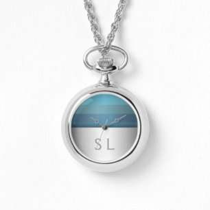 青いターコイズストライプパターン  モノグラム 腕時計