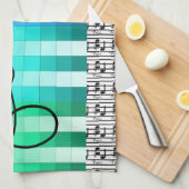 青いターコイズ音楽的な音楽ミュージシャンの台所ギフト キッチンタオル (四つ折り)