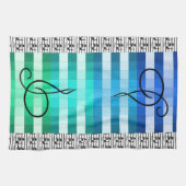 青いターコイズ音楽的な音楽ミュージシャンの台所ギフト キッチンタオル (横)