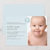 青いダイヤモンドのクロス写真 洗礼招待状 招待状 (正面/裏面)