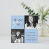 青いダイヤモンドの正方形の写真の卒業の発表 案内状 (スタンド正面)