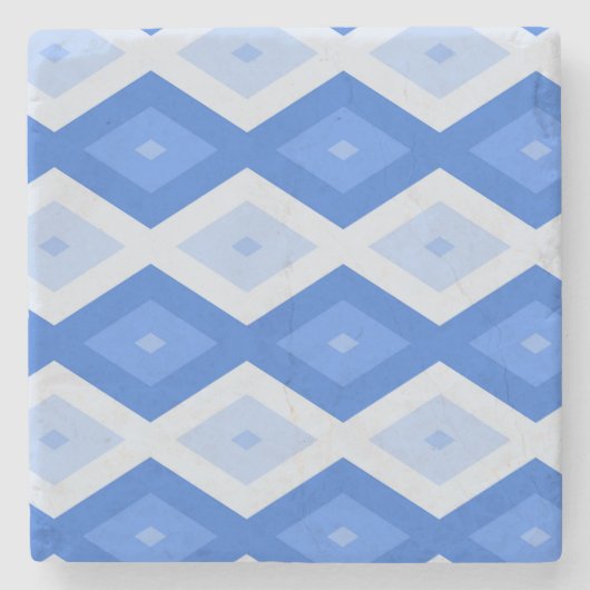 青いダイヤモンドパターンの濃淡 ストーンコースター (正面)