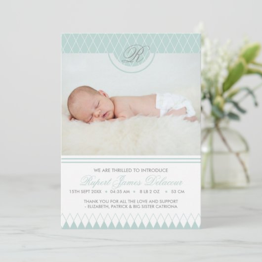 青いダイヤモンドパターン写真の誕生の発表 案内状 (スタンド正面)