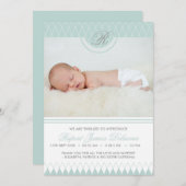 青いダイヤモンドパターン写真の誕生の発表 案内状 (正面/裏面)