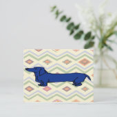 青いダックスフンド抽象ファウビズム ポストカード (スタンド正面)