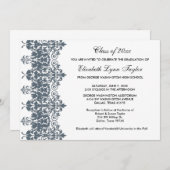 青いダマスクの卒業発表 招待状 (正面/裏面)