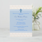 青いダマスクの洗礼/命名式招待状 招待状 (スタンド正面)