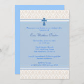 青いダマスクの洗礼/命名式招待状 招待状 (正面/裏面)