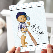 青いダマスクの男の子のベビーシャワー 招待状