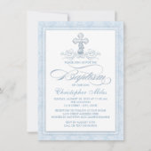 青いダマスククロスの洗礼 招待状 (正面)