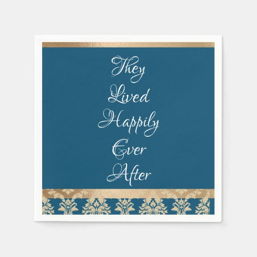 青いダマスクゴールドスクリプトウェディング スタンダードカクテルナプキン (正面)