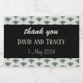 青いダマスクパタ結婚ーン スパークリングワインラベル (シングルラベル)