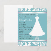 青いダマスク柄のウェディングシャワー招待状 招待状 (正面/裏面)