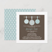 青いダマスク柄の結婚前お茶会招待状 招待状 (正面/裏面)