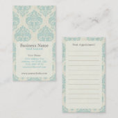 青いダマスク織のアポイントメントの名刺 予約カード (正面/裏面)