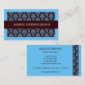 青いダマスク織のインテリア・デザインの名刺 名刺 (正面/裏面)