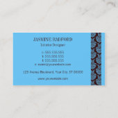 青いダマスク織のインテリア・デザインの名刺 名刺 (裏面)