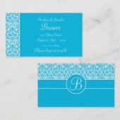 青いダマスク織のパーソナライズなアドレス変更カード 名刺 (正面/裏面)