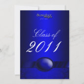 青いダマスク織のリボンの卒業の招待状 招待状 (裏面)