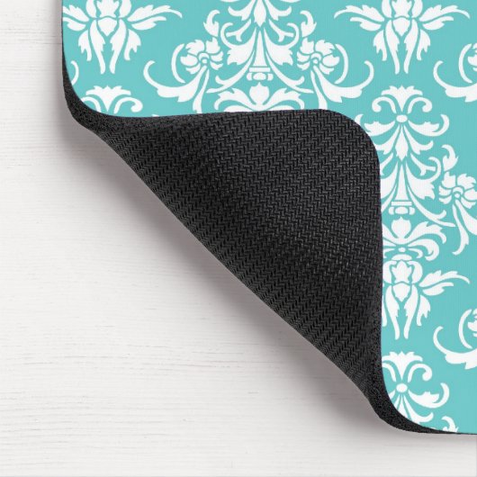 青いダマスク織のヴィンテージの壁紙パターン マウスパッド (コーナー)