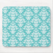 青いダマスク織のヴィンテージの壁紙パターン マウスパッド (正面)