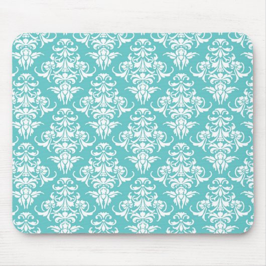 青いダマスク織のヴィンテージの壁紙パターン マウスパッド (正面)