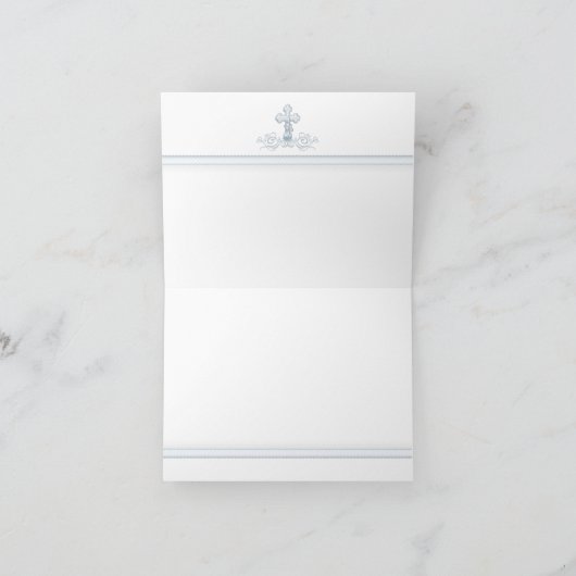 青いダマスク織の十字の洗礼のサンキューカード サンキューカード (内部)