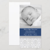 青いダマスク織はベビーシャワーの写真カード感謝していしています サンキューカード (正面/裏面)