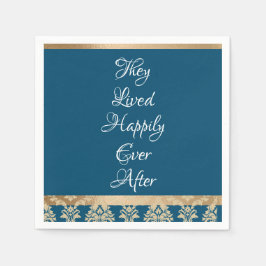 青いダマスク織金のスクリプトの結婚式 スタンダードカクテルナプキン