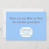 青いダマスク織、タンシェブロンの女性のカーボーイの誕生会 招待状 (裏面)