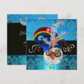 青いダマスク、ジュエルオウル、エルフハット、ダイヤモンドの羽根 招待状 (正面/裏面)