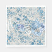 青いダマスク・ビクトリアン傘のエフェメラ フラワーパターン スタンダードランチョンナプキン (正面)
