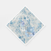 青いダマスク・ビクトリアン傘のエフェメラ フラワーパターン スタンダードランチョンナプキン (角)