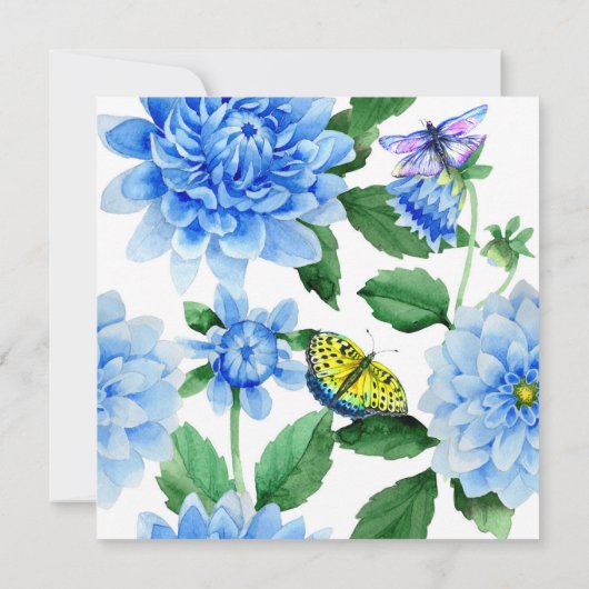 青いダリアの花のブライダルシャワーの招待状 招待状 (裏面)