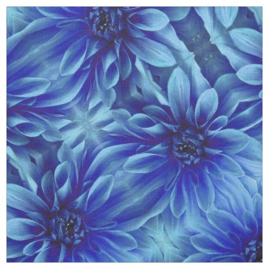青いダリアの花模様 ファブリック (見本)