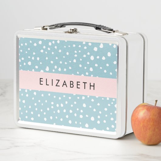 青いダルマチアンスポット、ダルマチアンドット、あなたの名前 メタルランチボックス (インサイチュ)