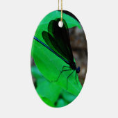 青いダンセルフライは緑の葉の上に。 セラミックオーナメント (右)