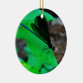 青いダンセルフライは緑の葉の上に。 セラミックオーナメント (右)