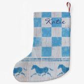 青いチェッカーボードの馬 スモールクリスマスストッキング (裏面)